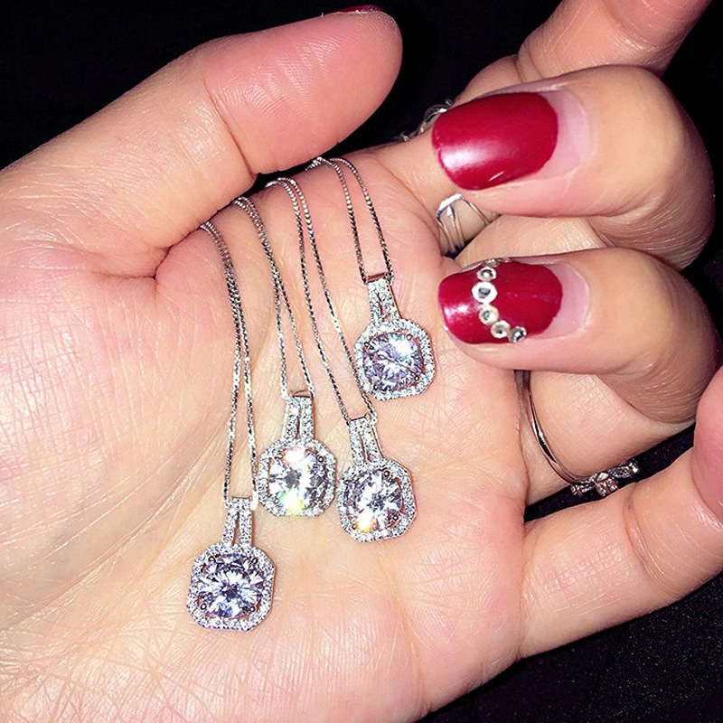 Charm Lovers 2ct Lab Diamond Pendant Real 925 Sterling Silver Party Wedding Pendants Chain Necklace For Women men Fine Jewelry