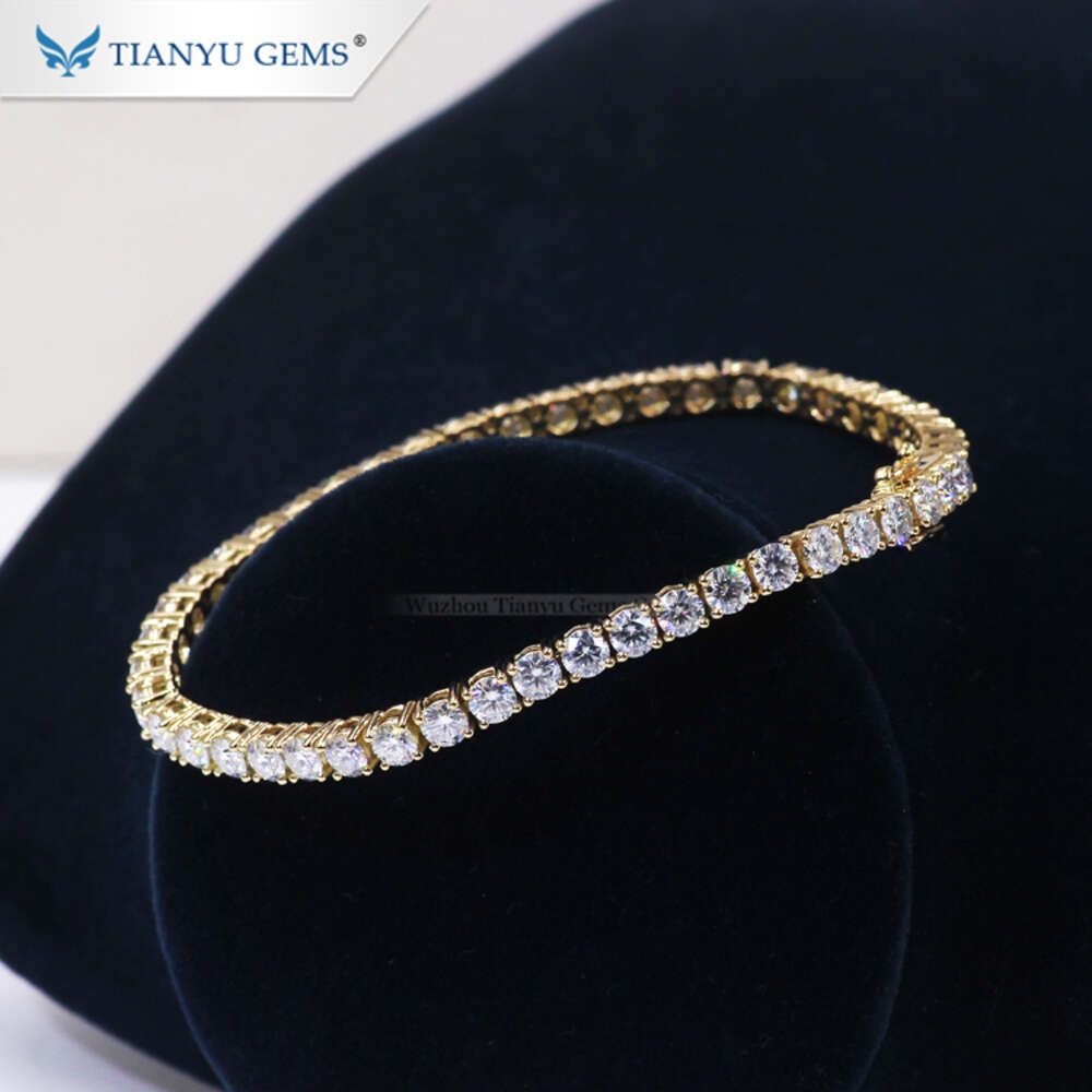 Tianyu Gems Customized Moissanite Dia 3.5mm Chain 14k/ Yellow Gold Tennis Bracelet