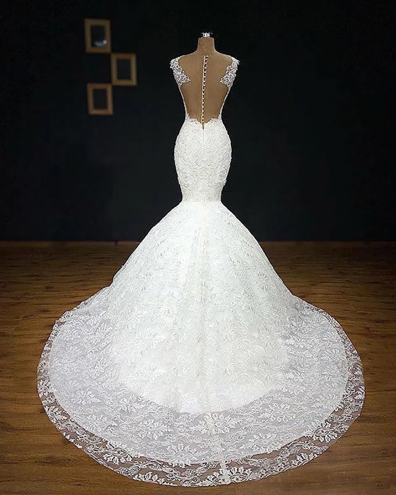 Wedding Dresses White Bridal Gowns Ivory Formal Mermaid Trumpet Applique Lace New Plus Size Custom Sweetheart Sleeveless Illusion Button