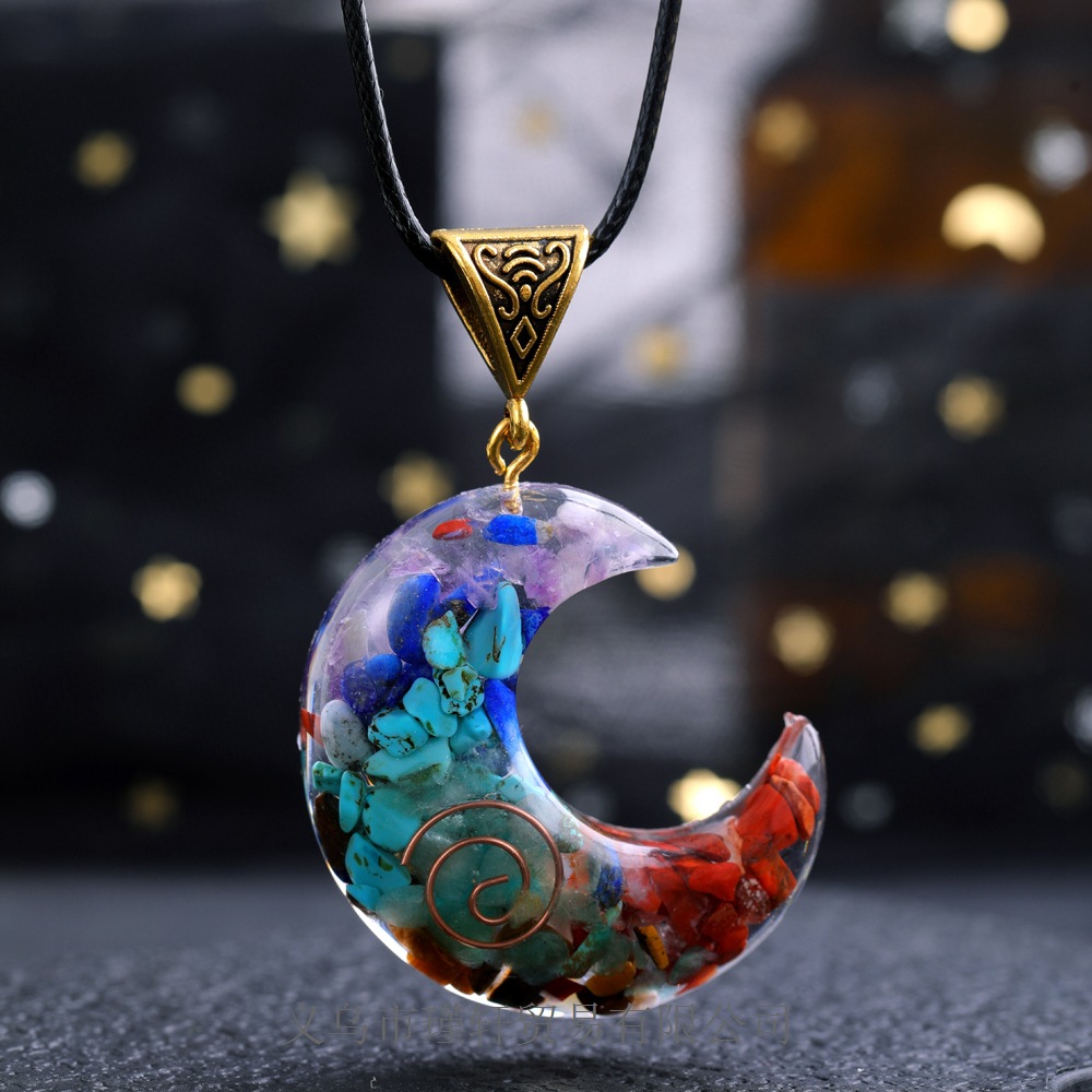 Natural Stone Amethysts Rose Quartz lapis Gravel necklace 7 chakra moon Pendant necklace for women jewelry