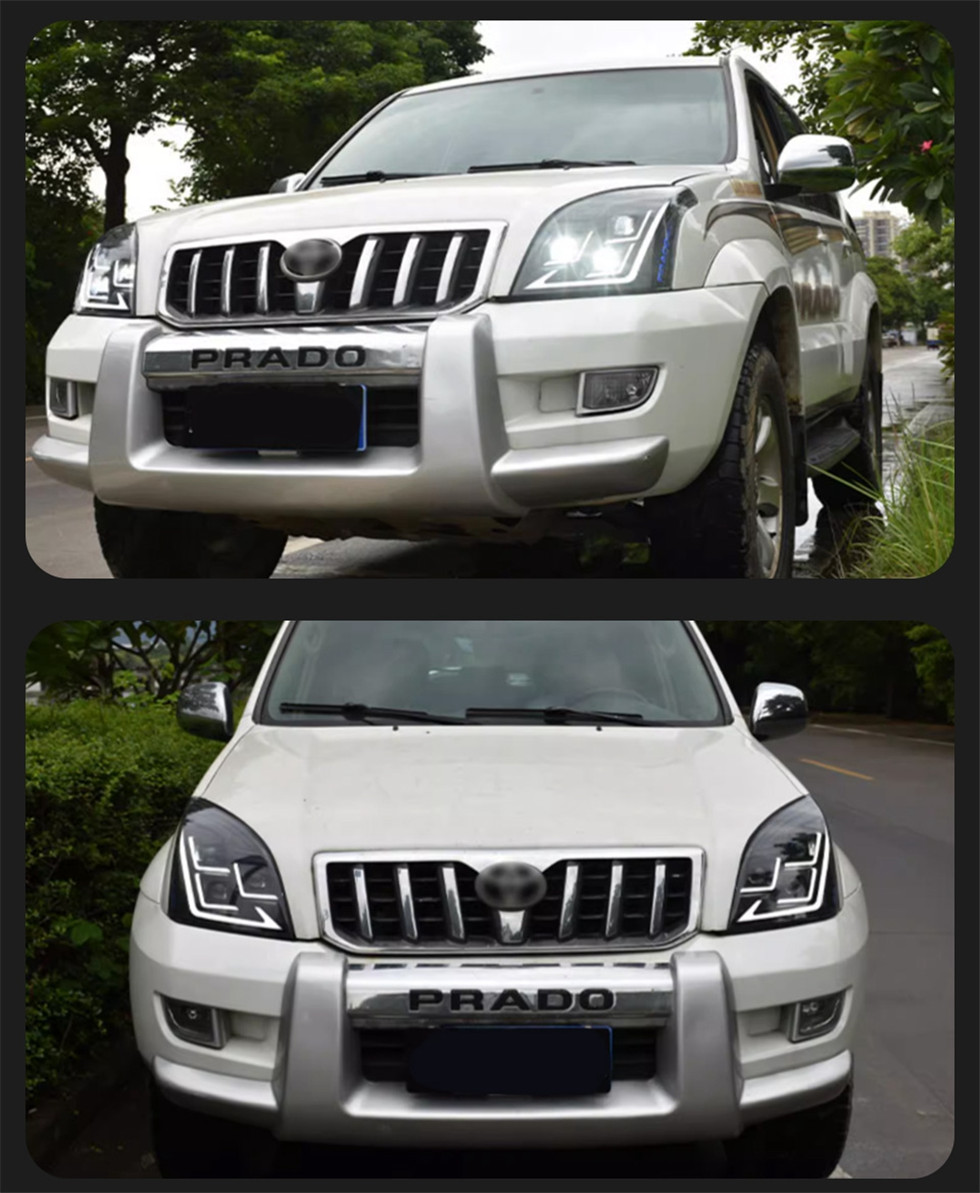 Car Styling Head Lamp for Toyota Prado Full LED Headlight Projector 3 Lens 2004-2009 Front Drl Signal Headlights