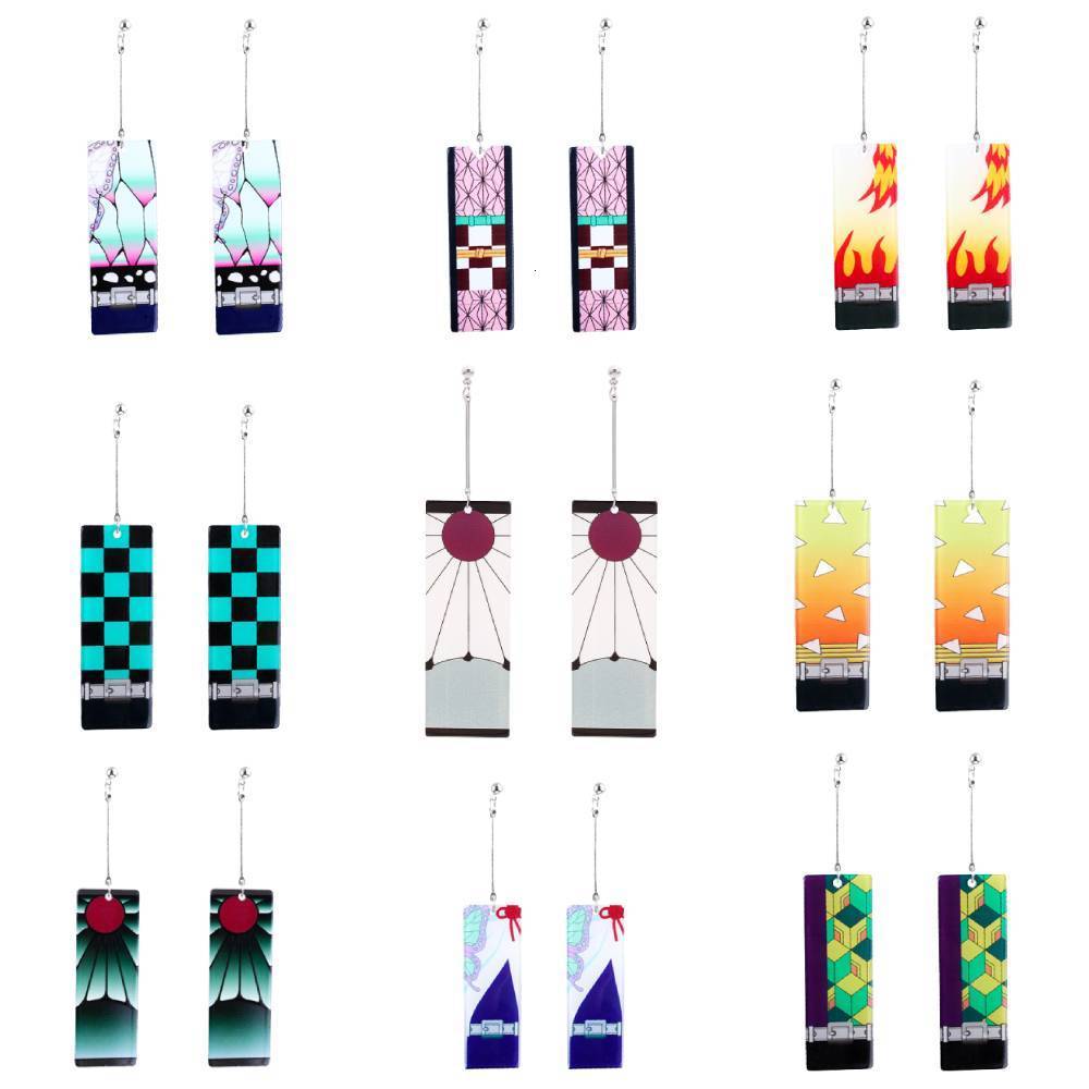 Hoop Huggie Anime Earrings for Demon Slayer Tanjiro Nezuko Cosplay Props Jewelry Accessores Double sided Acrylic Charm Unisex Fans Gift 230912