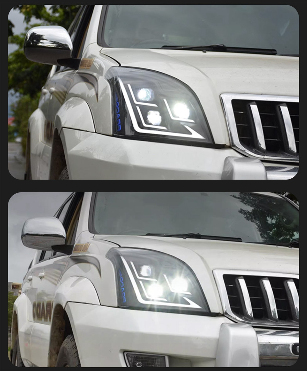 Car Styling Head Lamp for Toyota Prado Full LED Headlight Projector 3 Lens 2004-2009 Front Drl Signal Headlights