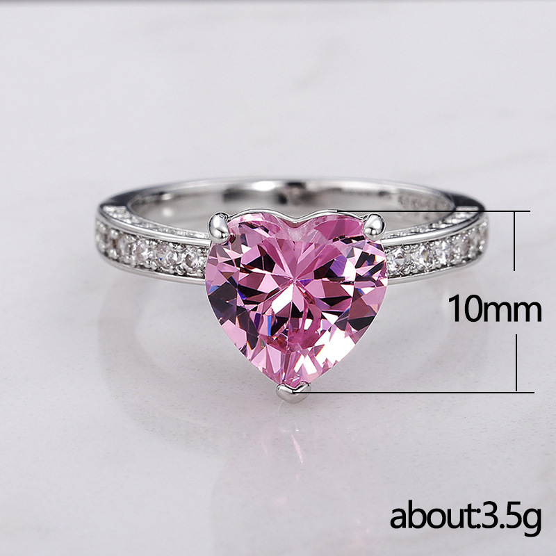 Designer Luxury Pink Crystal Zircon Wedding Ring for Women Heart Shape & Sparkling Finish