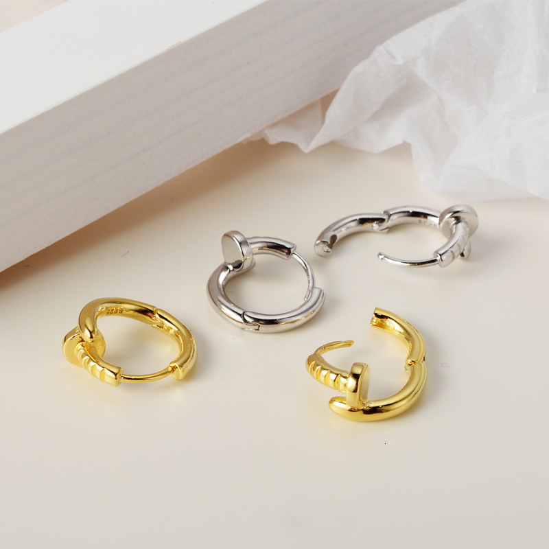 Hoop Huggie 2pcs Real 925 Sterling Silver Nail Shape Small Earrings Cute Hoops Hypoallergenic Jewelry for Women 230912