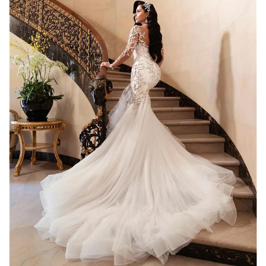 Sexy V-Neck Tulle Lace Appliques Beading Spaghetti Straps Floor-Length Bridal Gowns A-Line Wedding Dresses Chapel Train 01