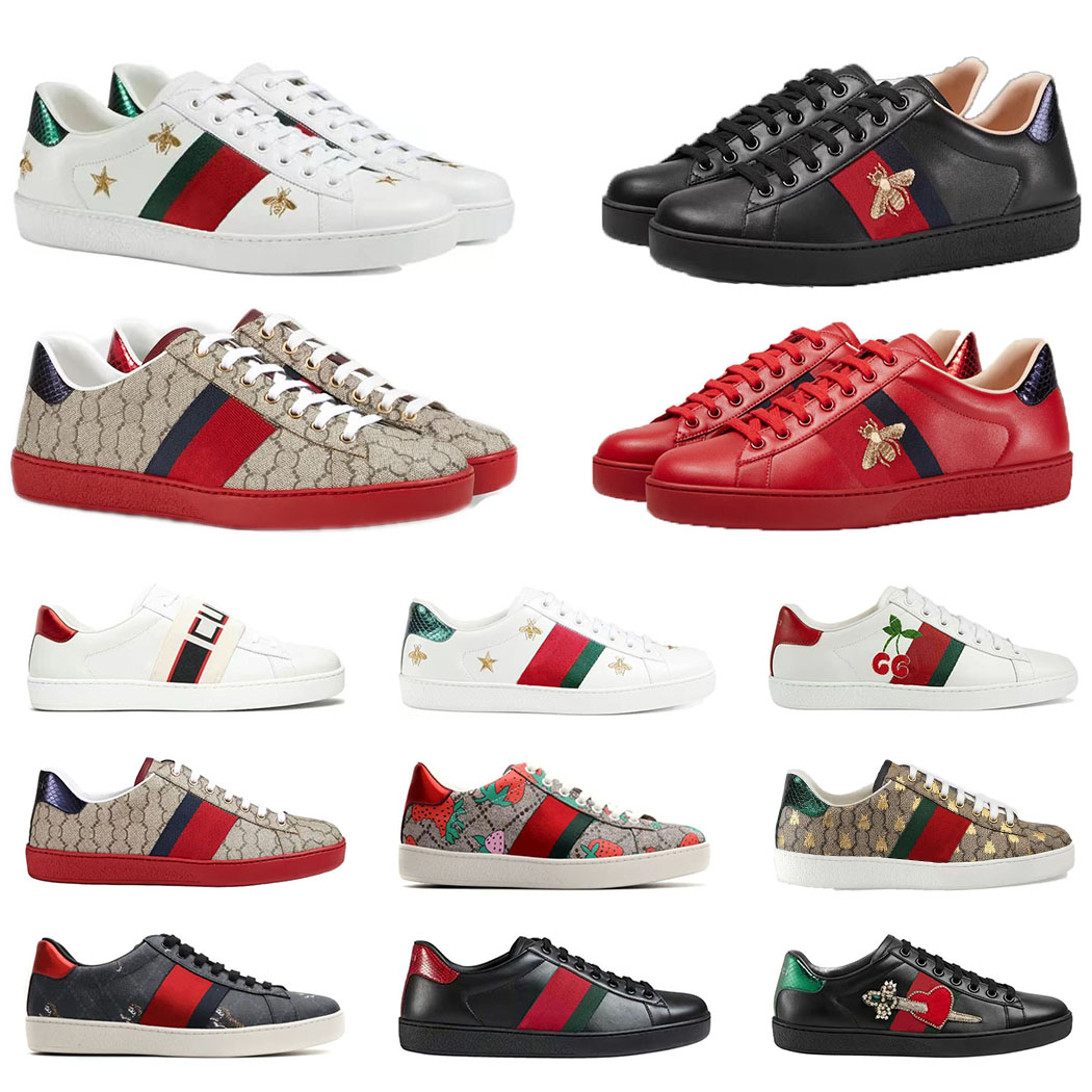 Designer Casual Running Shoes Red Green Bee Ace Sneakers Mens Womens Shoes High Quality Tiger Embroidered Black White Green Stripes Walking Sneakers