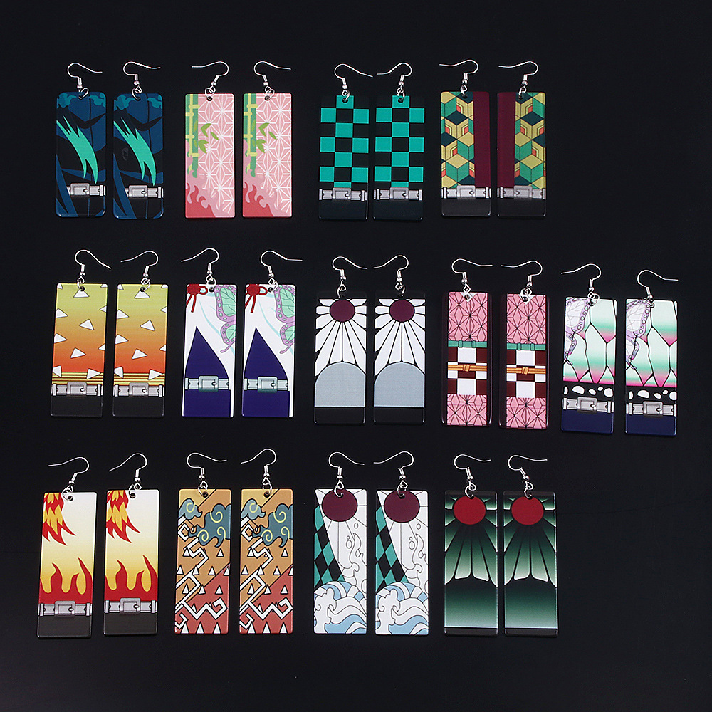 Hoop Huggie Anime Earrings for Demon Slayer Tanjiro Nezuko Cosplay Props Jewelry Accessores Double sided Acrylic Charm Unisex Fans Gift 230912