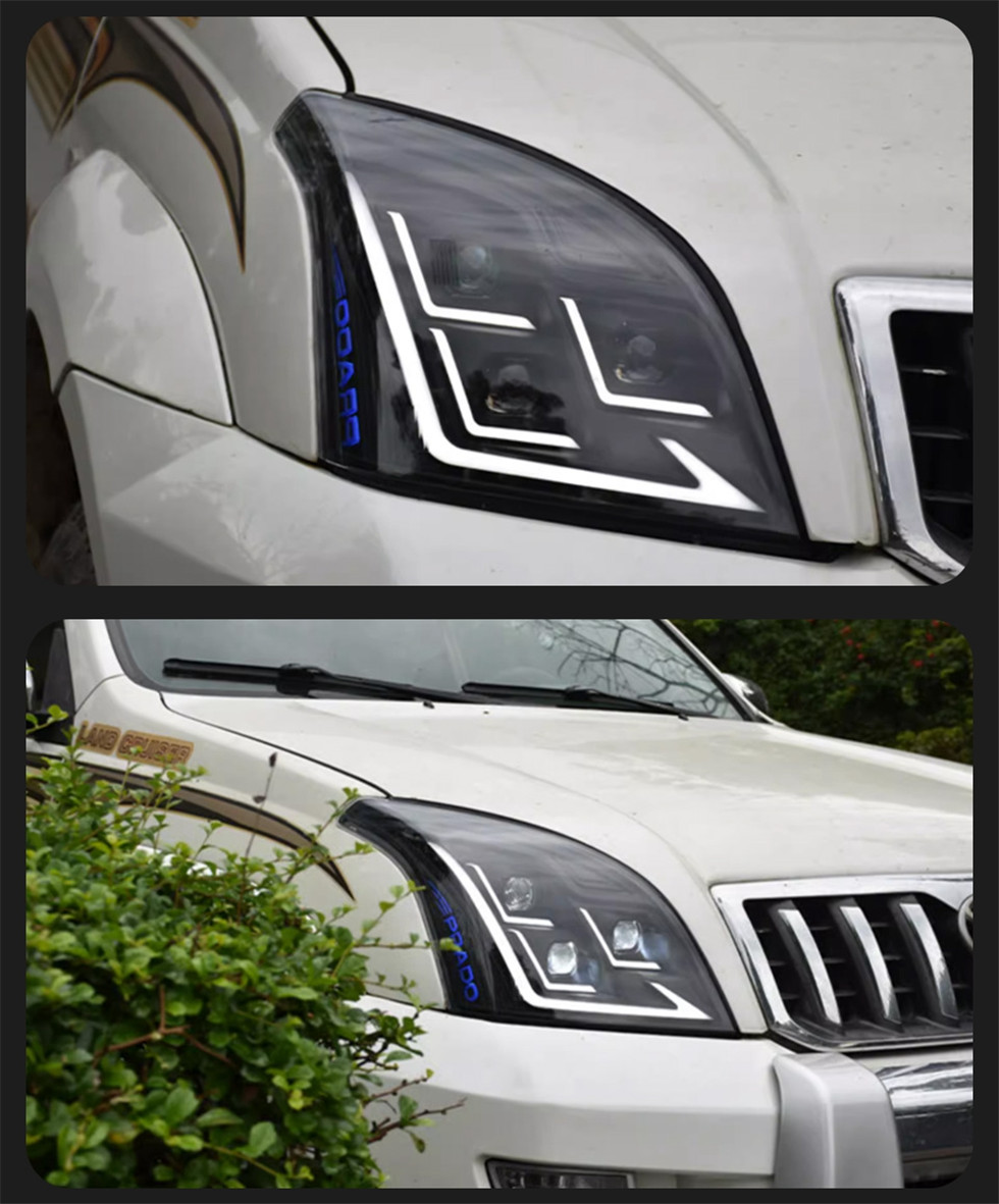 Car Styling Head Lamp for Toyota Prado Full LED Headlight Projector 3 Lens 2004-2009 Front Drl Signal Headlights