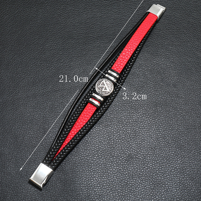 New Trendy Multi Layered Black Red Leather Bracelet Cuff Bangle Jewelry for Gift