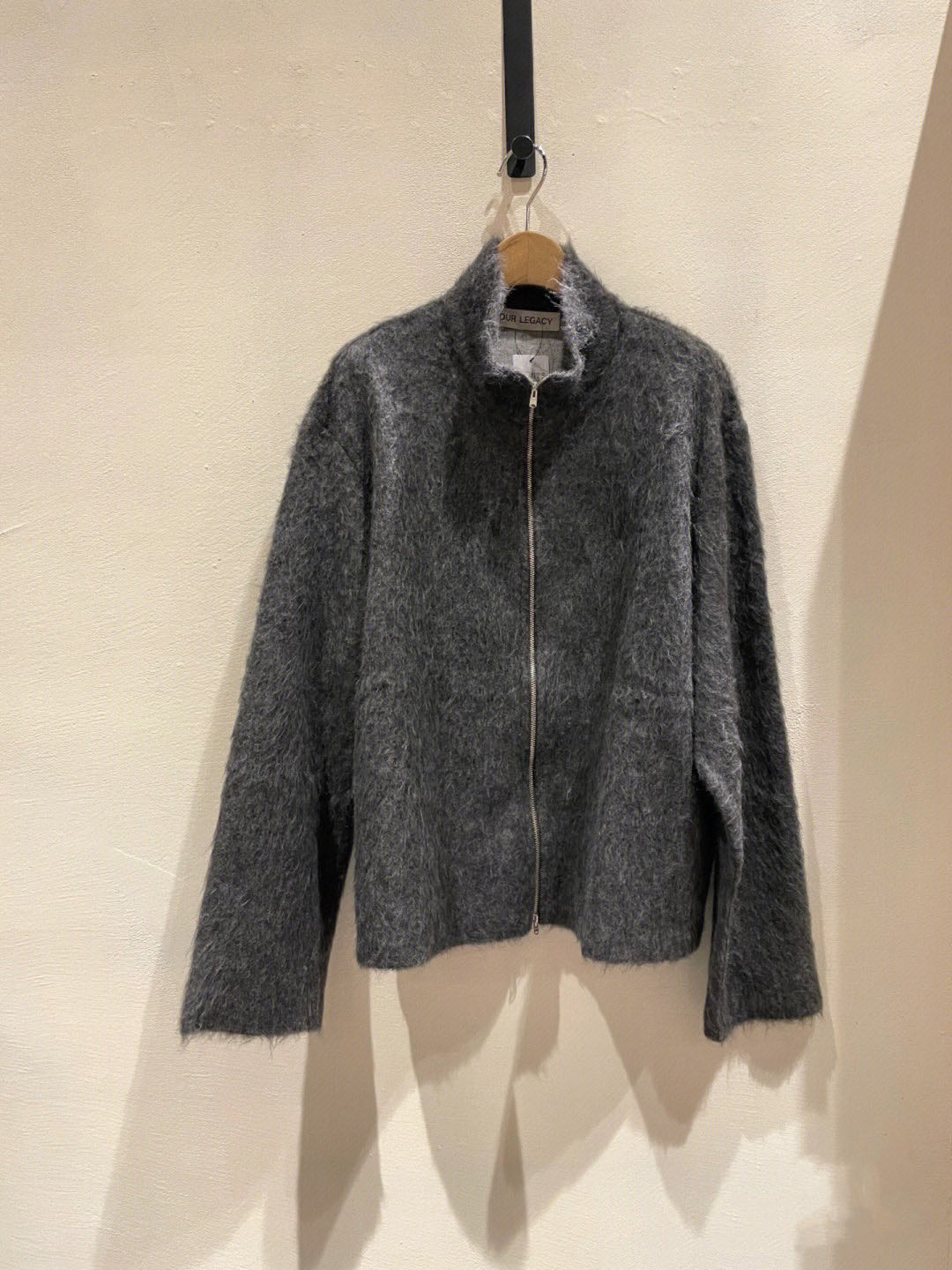 Our legacy 23SS Mohair Wool Zippered Cardigan Jacket Stand Collar Jacket for Men Jacket Black Loose and Waterproof Jacket