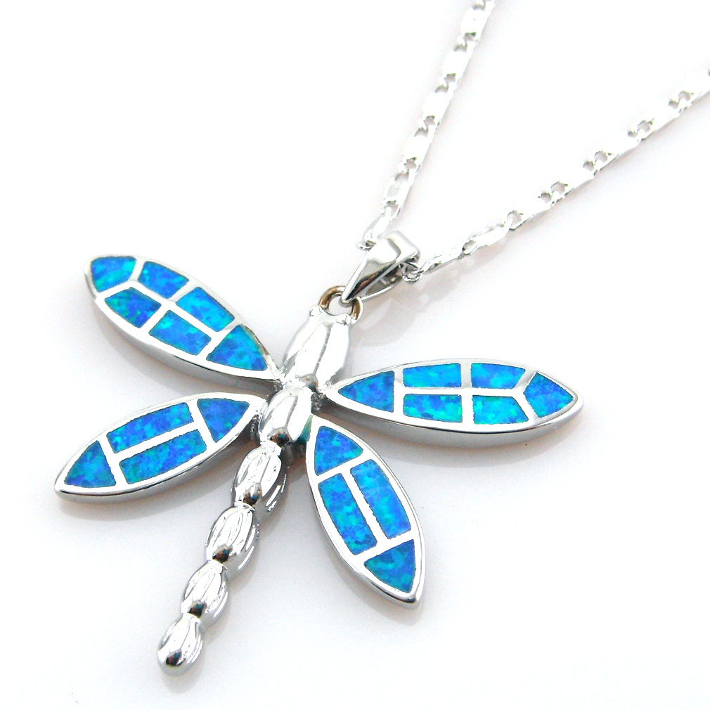 Women jewelry Necklace Dragonfly Jewelry Fashion Fire Opal Pendant Mexican Opal Necklace 925 Stamped