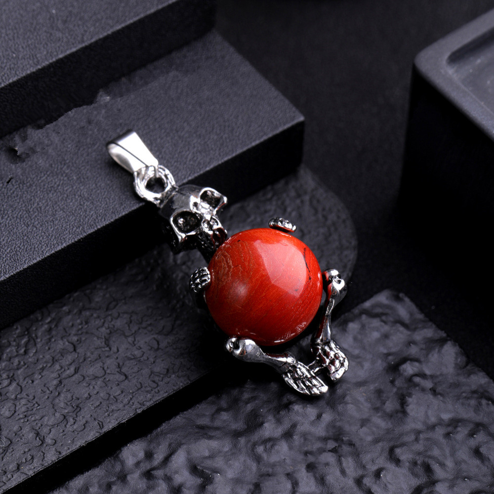Natural Gem Stone skull Necklace Pendant Malachite Rose Quartz Opal Charm Jewelry Making diy accessories