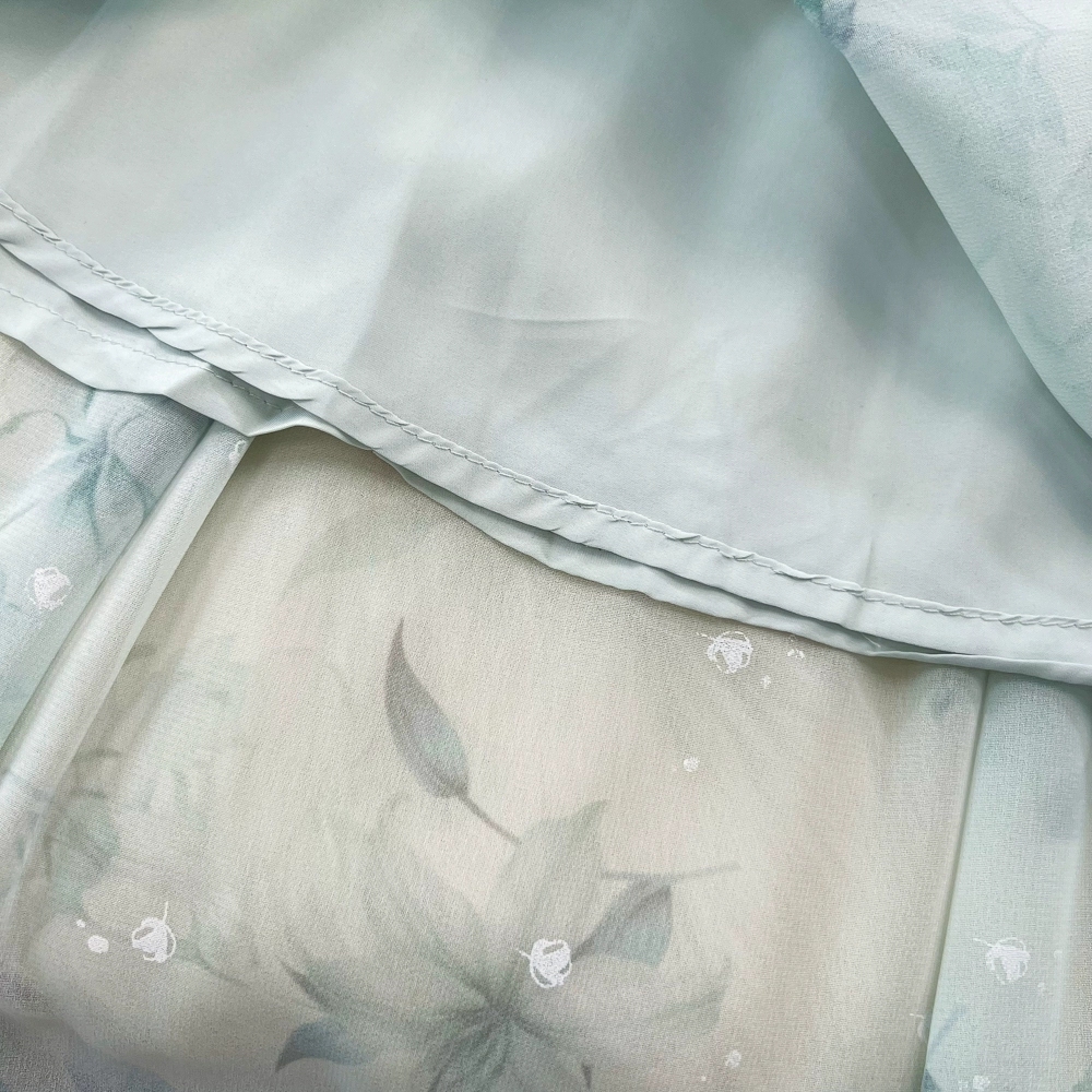Spring and Autumn French Tea Break Long Skirt Gentle Style Lace Up Waist Show Thin A-line Ruffle Edge Fragmented Chiffon Dress