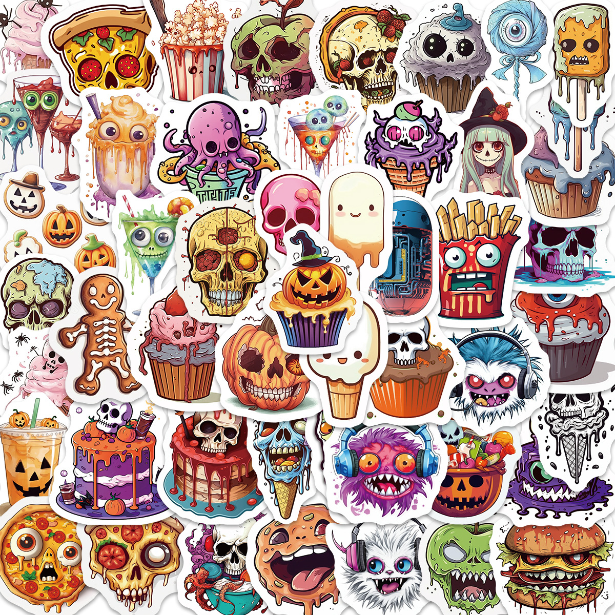 50PCS Halloween Decoration DIY Stickers Pack For Girl Children Cartoon Decal Sticker To DIY Stationery Luggage Suitcase Laptop Guitar PC Water Bottles