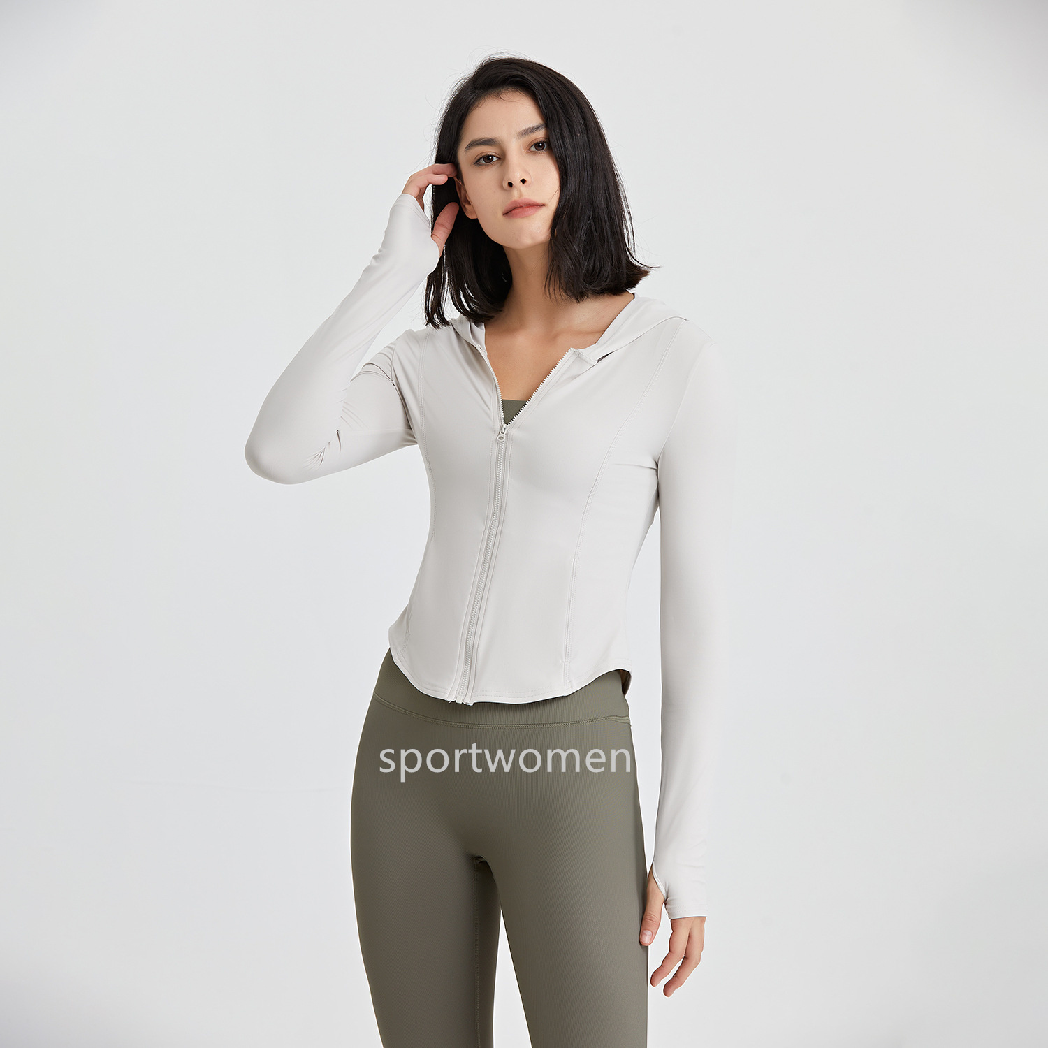 Women's Hoodie Yoga long sleeves Jacket Outfit Solid Color Nude Sports Shaping Waist Tight Fitness Loose Jogging Sports wear For Lady Jacket hood