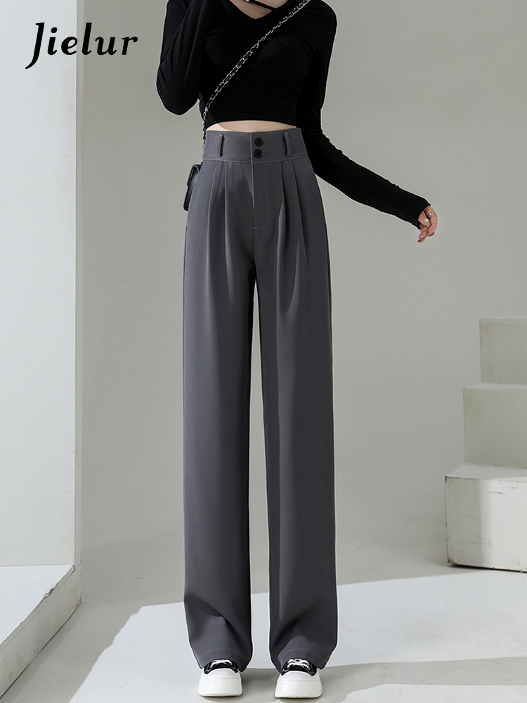 Women's Pants Capris Jielur High Waist Wide Leg Pants for Women Loose Straight Coffee Trousers Autumn Double Buttons Casual Suit Pants Female 230