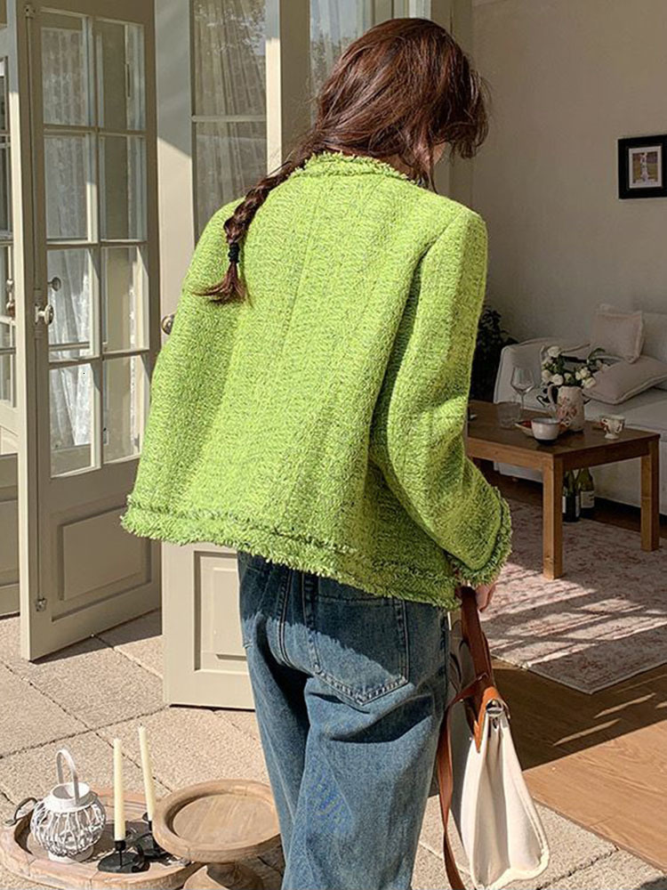 Women's Jackets Vintage Slim Tweed Jacket Women Spring Fall Chaquetas Classic Women's Jaquetas Wool Blend Short Coat Outerwear Korean Ceketl