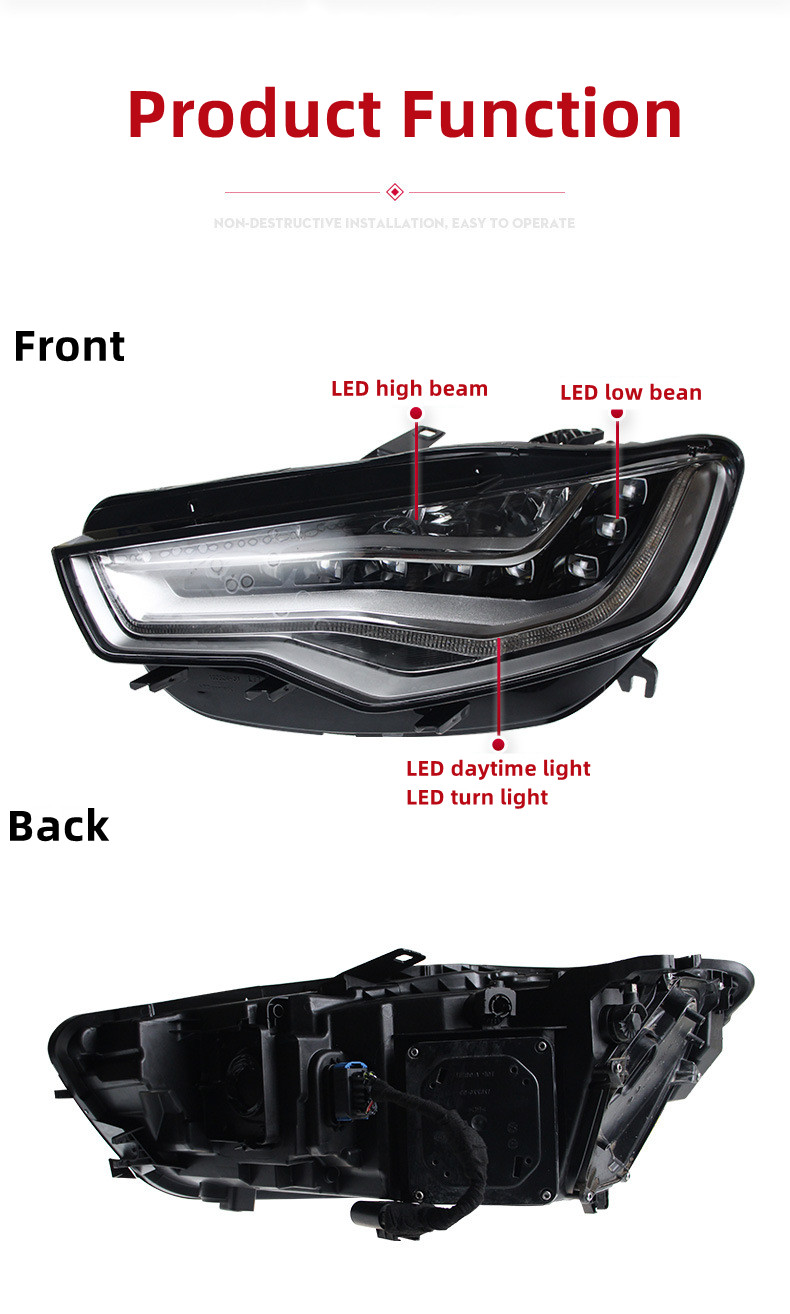 Cars For Audi A6L 2012-20 15 Headlight Assembly With Dragon Ball Full LED Headlights Daytime Turn Signals Lights