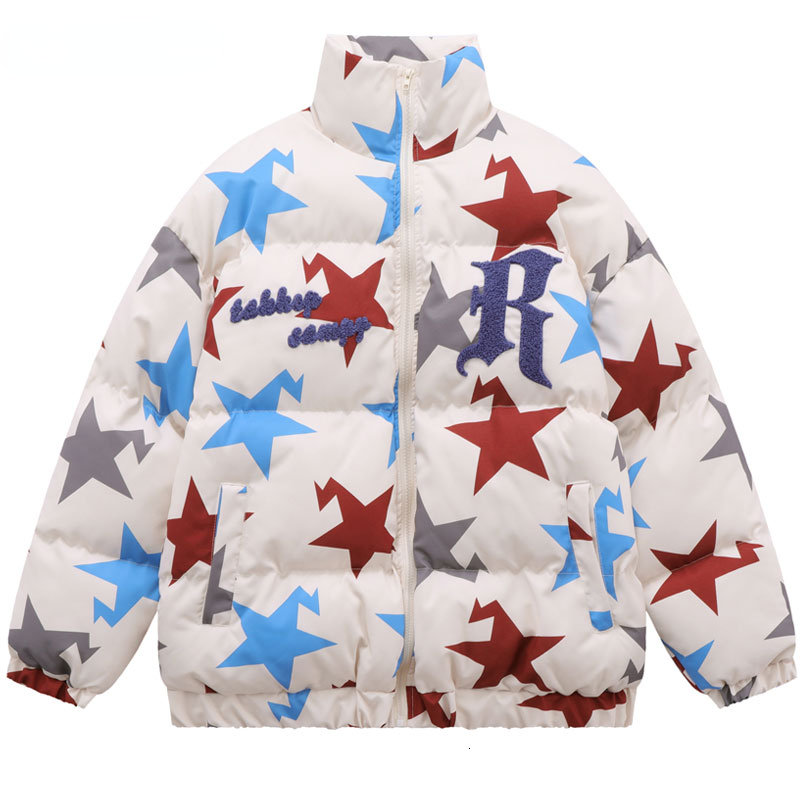 Men's Down Parkas Hip Hop Winter Jacket Men Street Stars Print Y2K Streetwear Retro Thicken Bubble Down Coats Harajuku Fashion Windproof Parkas 2