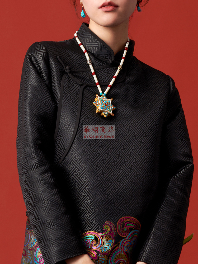 Nepal Tibet Trend Clothing Improved Ethnic Tang Suit Style Robe Girl Traditional Black Cheongsam Tibetan Areas Daily Gown Wear