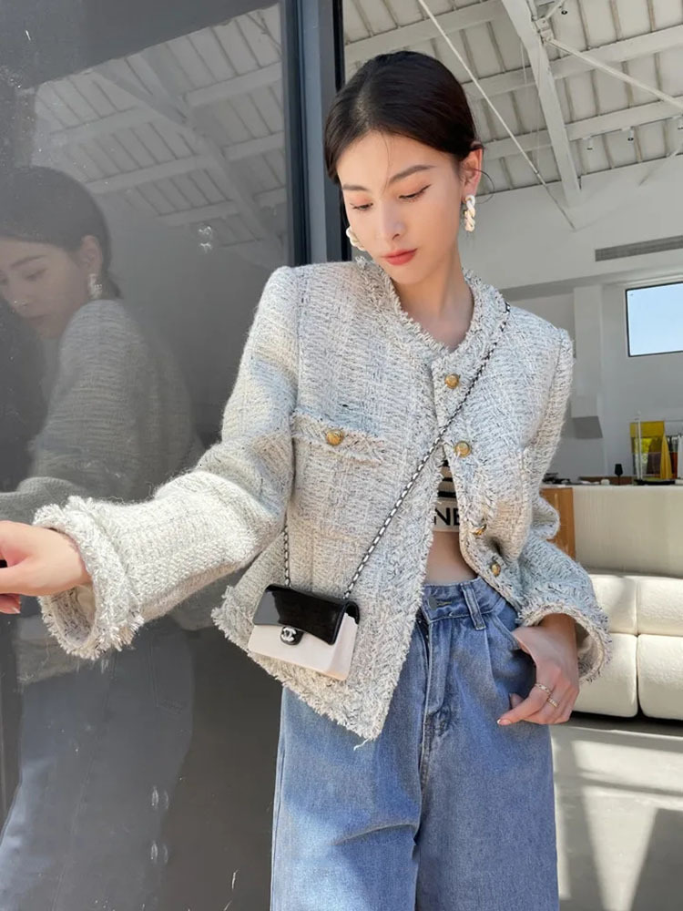 Women's Jackets Vintage Slim Tweed Jacket Women Spring Fall Chaquetas Classic Women's Jaquetas Wool Blend Short Coat Outerwear Korean Ceketl