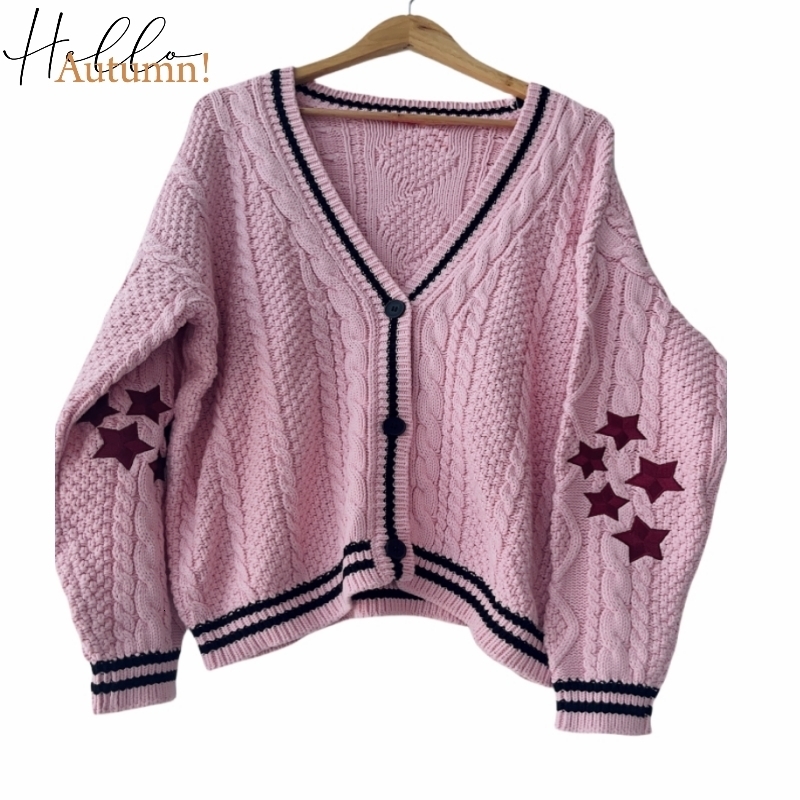 Women's Knits Tees S-2XL Y2k Purple Harr Y Styles Tay Knitted Lor Cardigans Women Star Embroidered Pink Cardigan Folk Beige Swif T Sweater Cardig