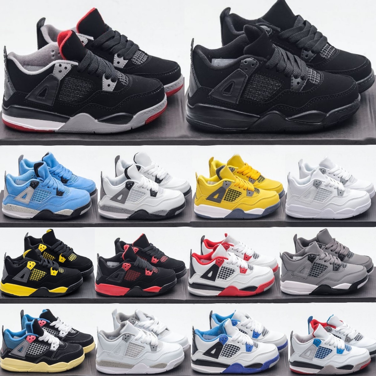 Kids Toddler 4s Designer Shoes 4 Sneakers Black Cat Boys Basketball Military Trainers Children Youth Girl Shoe Fire Red Thunder Blue Bred Cool Grey White Oreo Cement