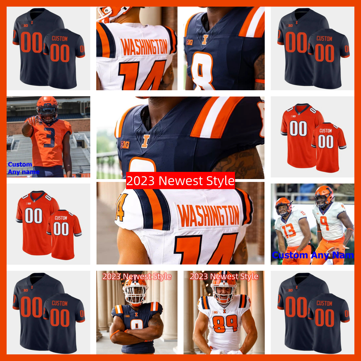 2023 Newest Style Illinois Fighting Illini Football Jersey Jartavius Martin 30 Sydney Brown 31 Devon Witherspoon Illinois Jerseys Custom Stitched Mens Youth