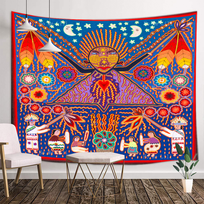 Tapestries Sun Moon Huichol Art Yarn Paintings Traditional Folk Shaman Religion Mexican Native Tapestry By Ho Me Lili For Wall Decor 230912