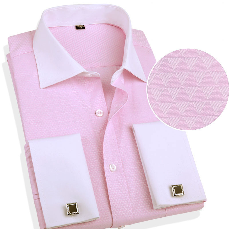 Men's Casual Shirts French Cuff Mens Formal Business Dress Shirt Long Sleeve Solid Twill Men Party Wedding Tuxedo with Cufflinks Chest Pocket 230