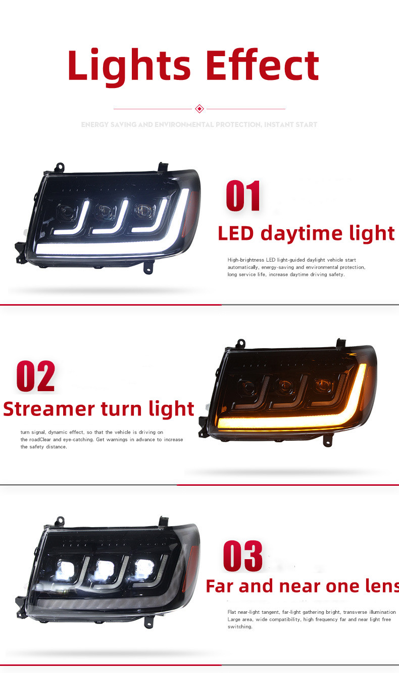 Car Headlights For Land Cruiser 1998-2007 LC100 Full LED Headlights 4700 DRL Daytime Lights LED Turn Signal Lamp