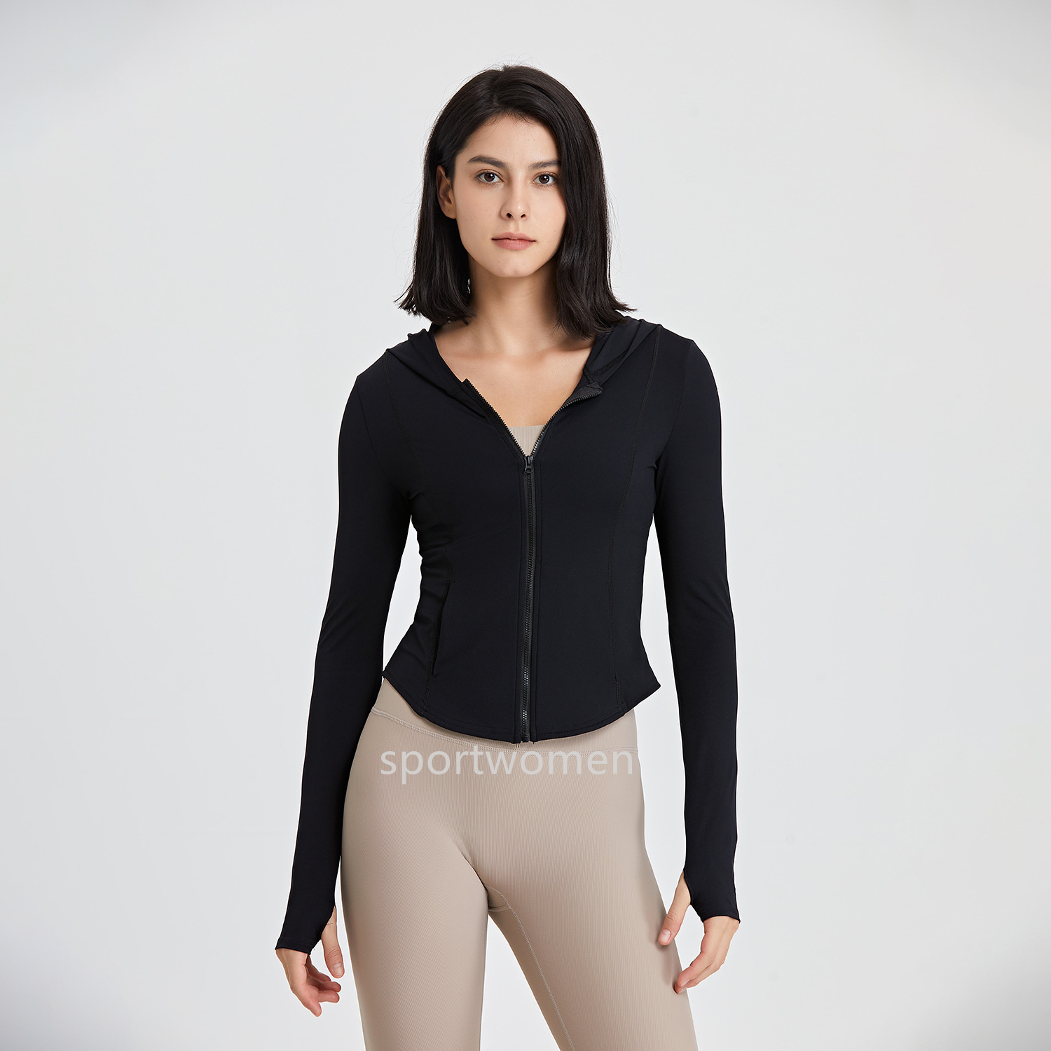Women's Hoodie Yoga long sleeves Jacket Outfit Solid Color Nude Sports Shaping Waist Tight Fitness Loose Jogging Sports wear For Lady Jacket hood