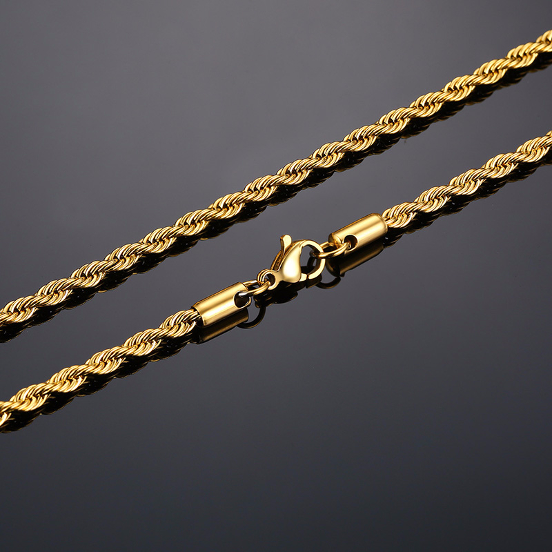 Silver Chains Stainless Steel Twist Rope Chain Necklace Minimalist Hip Hop Mens Long Beaded Necklaces Available in Gold 2 5mm Width tim - view 3