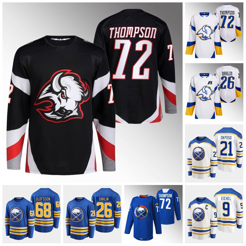72 Sabres Tage Thompson 2023-24 Jerseys Connor Clifton Rasmus Dahlin Owen Power Jeff Skinner Victor Olofsson Kyle Okposo Cozens Tuch JJ Peterka Dominik Hasek