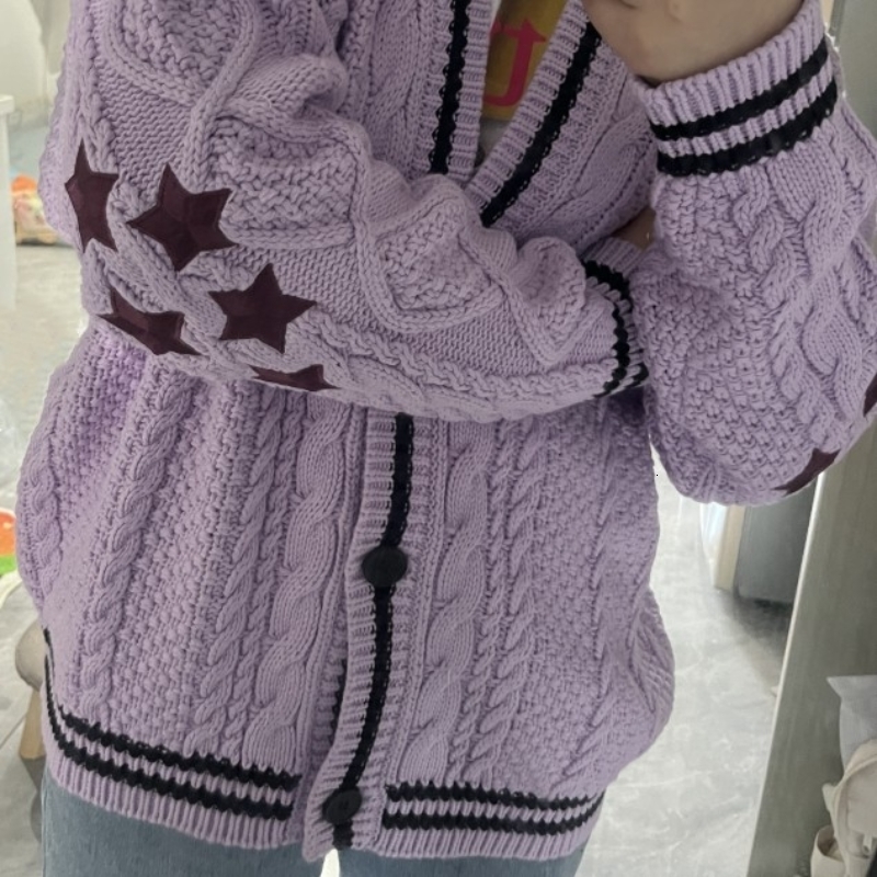 Women's Knits Tees S-2XL Y2k Purple Harr Y Styles Tay Knitted Lor Cardigans Women Star Embroidered Pink Cardigan Folk Beige Swif T Sweater Cardig