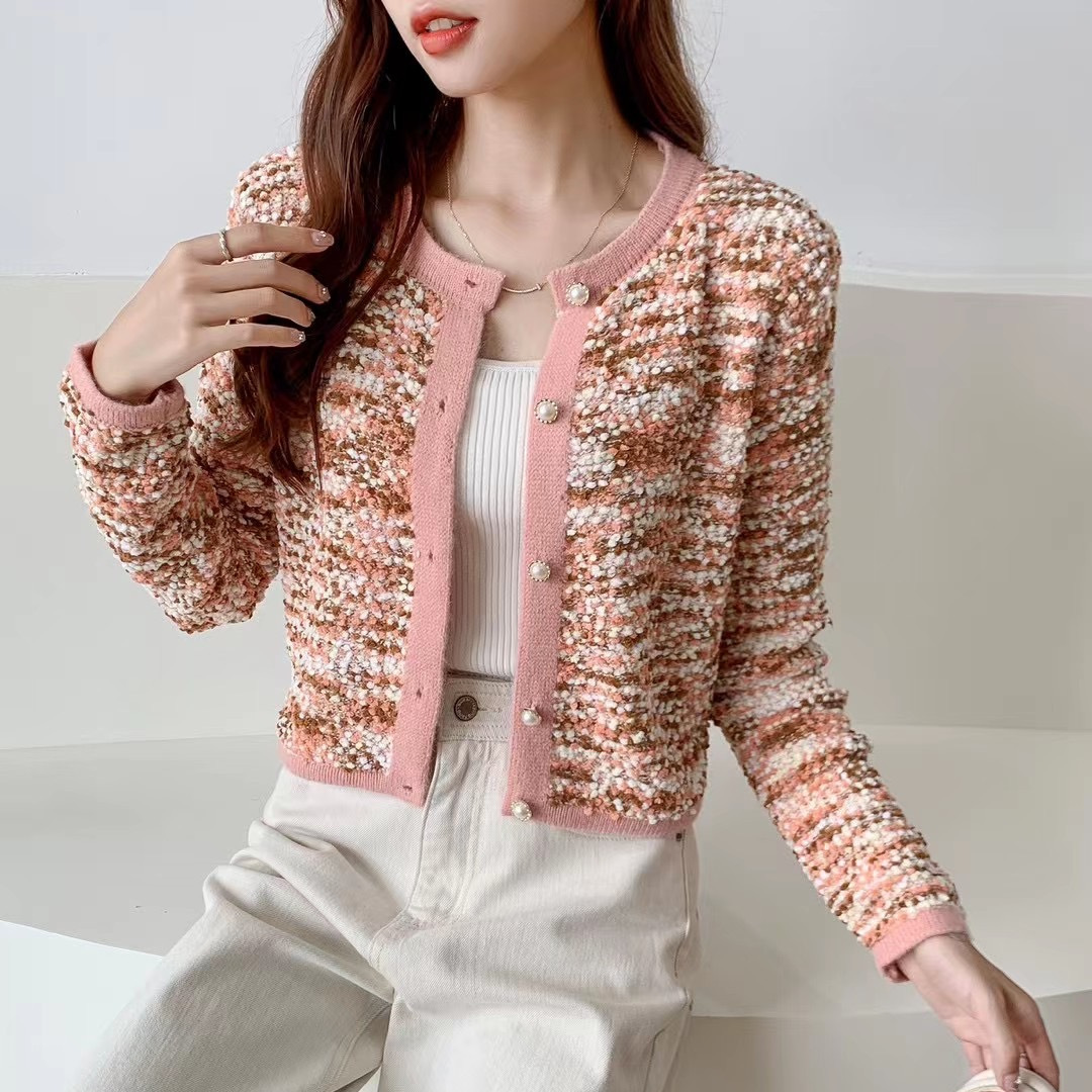 Womens o-neck single breasted gradient color knitted sweater cardigan XSSMLXL