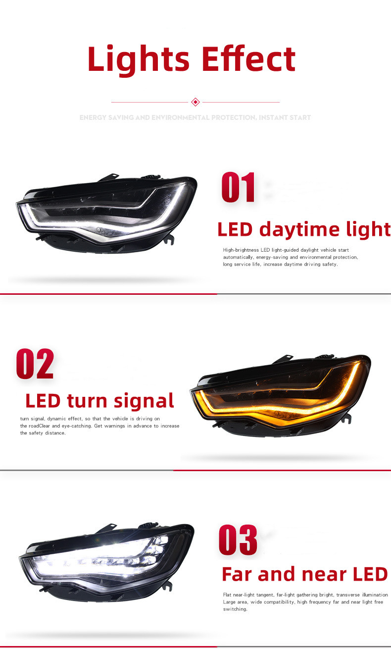 Cars For Audi A6L 2012-20 15 Headlight Assembly With Dragon Ball Full LED Headlights Daytime Turn Signals Lights