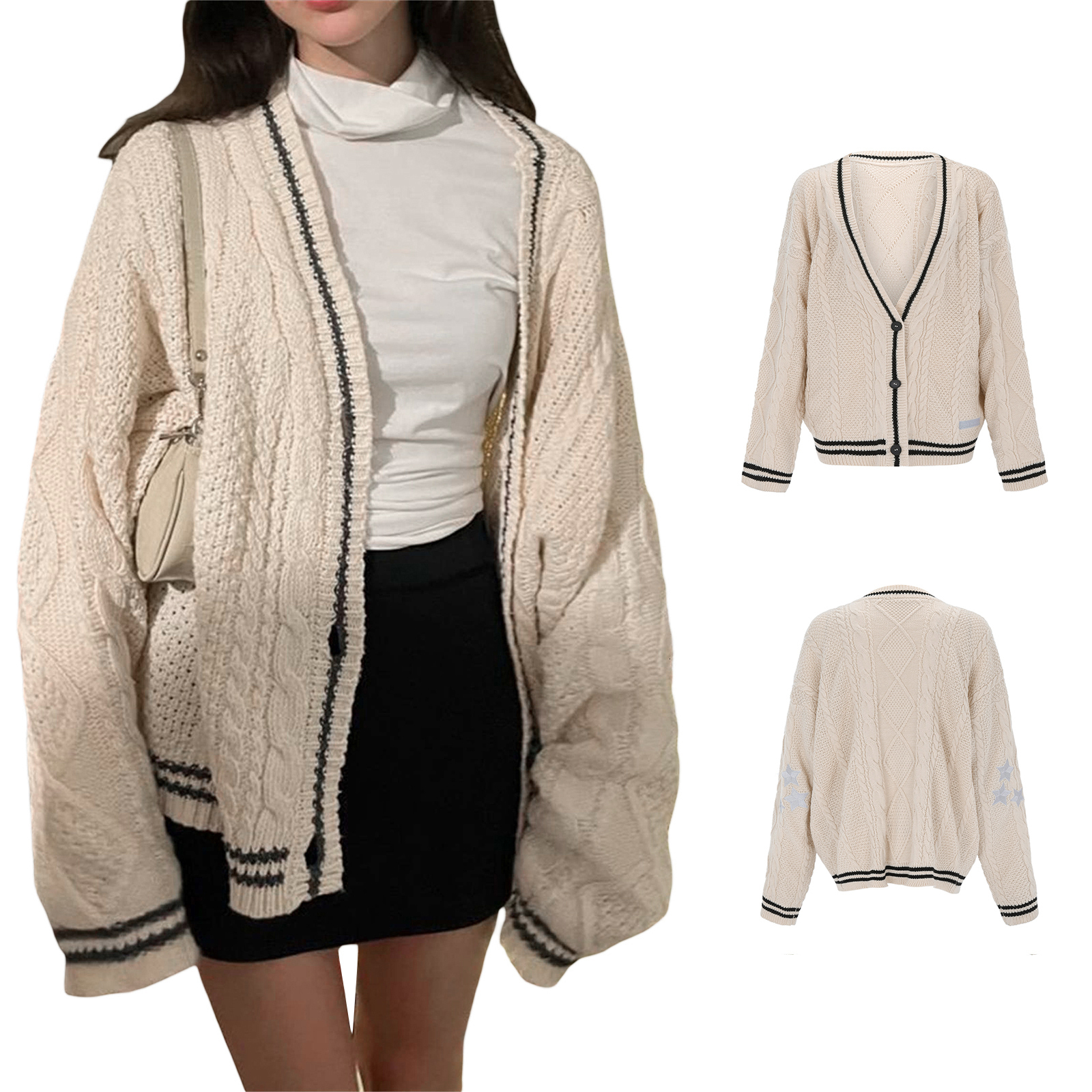 Women's Knits Tees Women's Autumn Winter Knit Cardigan Fashion Female Loose Long Sleeve V Neck Star Print Button Down Knitwear 230912