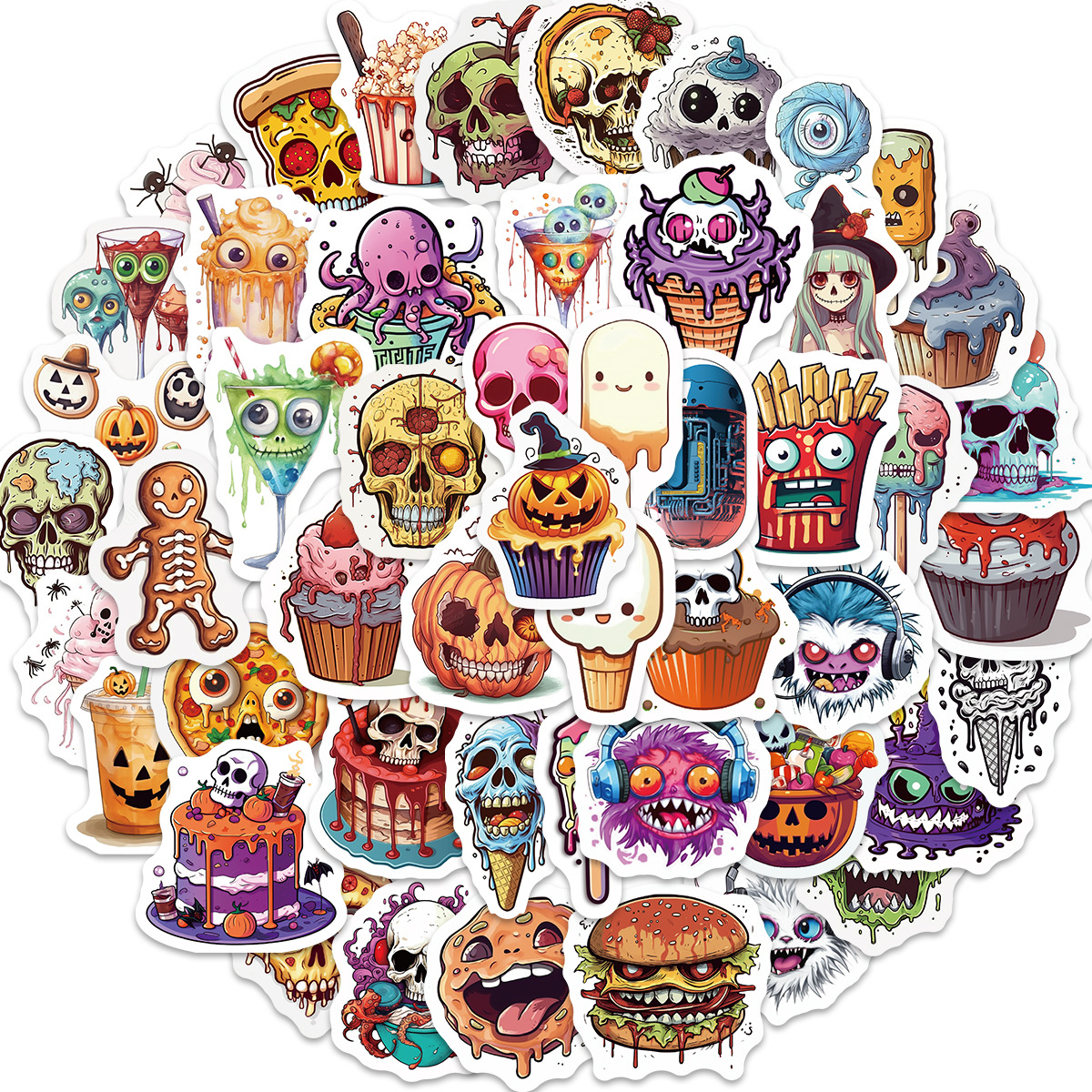 50PCS Halloween Decoration DIY Stickers Pack For Girl Children Cartoon Decal Sticker To DIY Stationery Luggage Suitcase Laptop Guitar PC Water Bottles