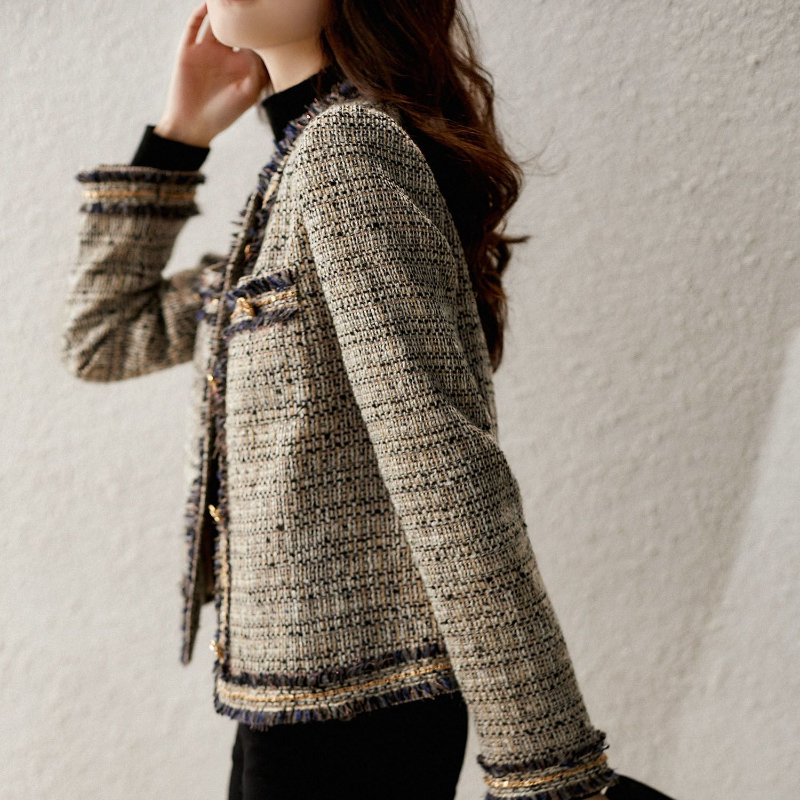 Women's Jackets Spring Autumn Weave Clothes Korean High Quality O-neck Tweed Coat Female Cardigan Wool Jackets Women Tops 230912