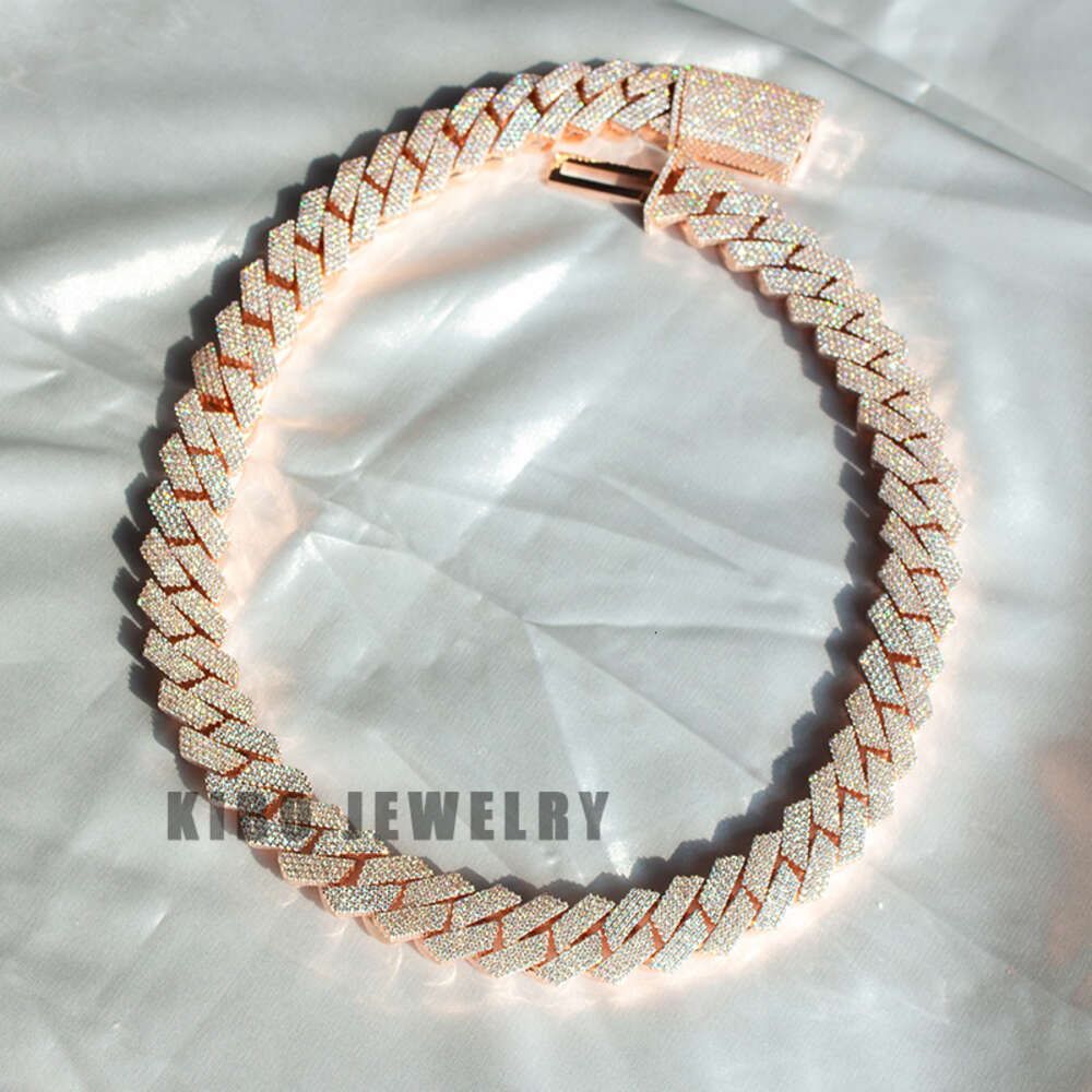 Hip Hop 18mm 4 Rows Bust Down Miami Diamond 925 Silver Vvs Moissanite Iced Out Cuban Link Chain