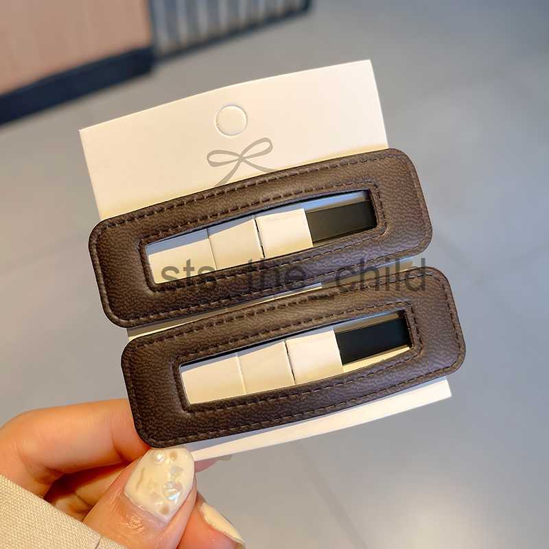 Hair Clips Barrettes 2PC Vintage PU Leather Hair Clip Winter Hairpin Chic Barrettes Hairgrip Headwear Girls Hairclips Ornaments Crab Hair Accessories 