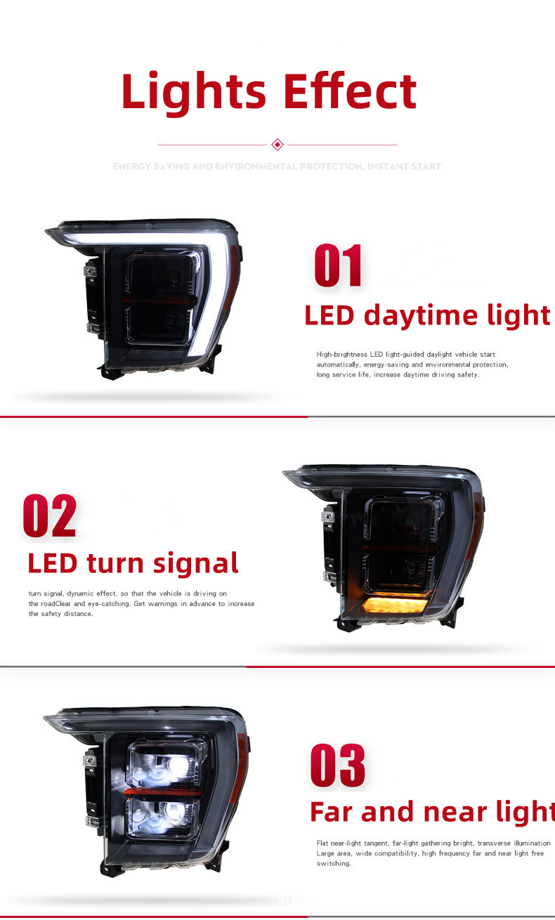 Car Headlight Assembly For Ford F-150 SVT Raptor 20 21-2023 LED Lens Headlights High Beam Signal Lamp