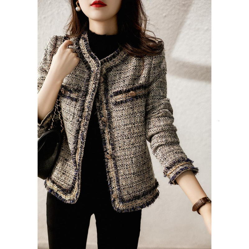 Women's Jackets Spring Autumn Weave Clothes Korean High Quality O-neck Tweed Coat Female Cardigan Wool Jackets Women Tops 230912