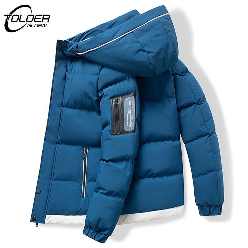 Men's Down Parkas Men Windproof Hat Parkas Streetwear Hip Hop Patchwork Print Jacket Winter Warm Outwear Hooded Thick Fleece Parka Male Short Coa