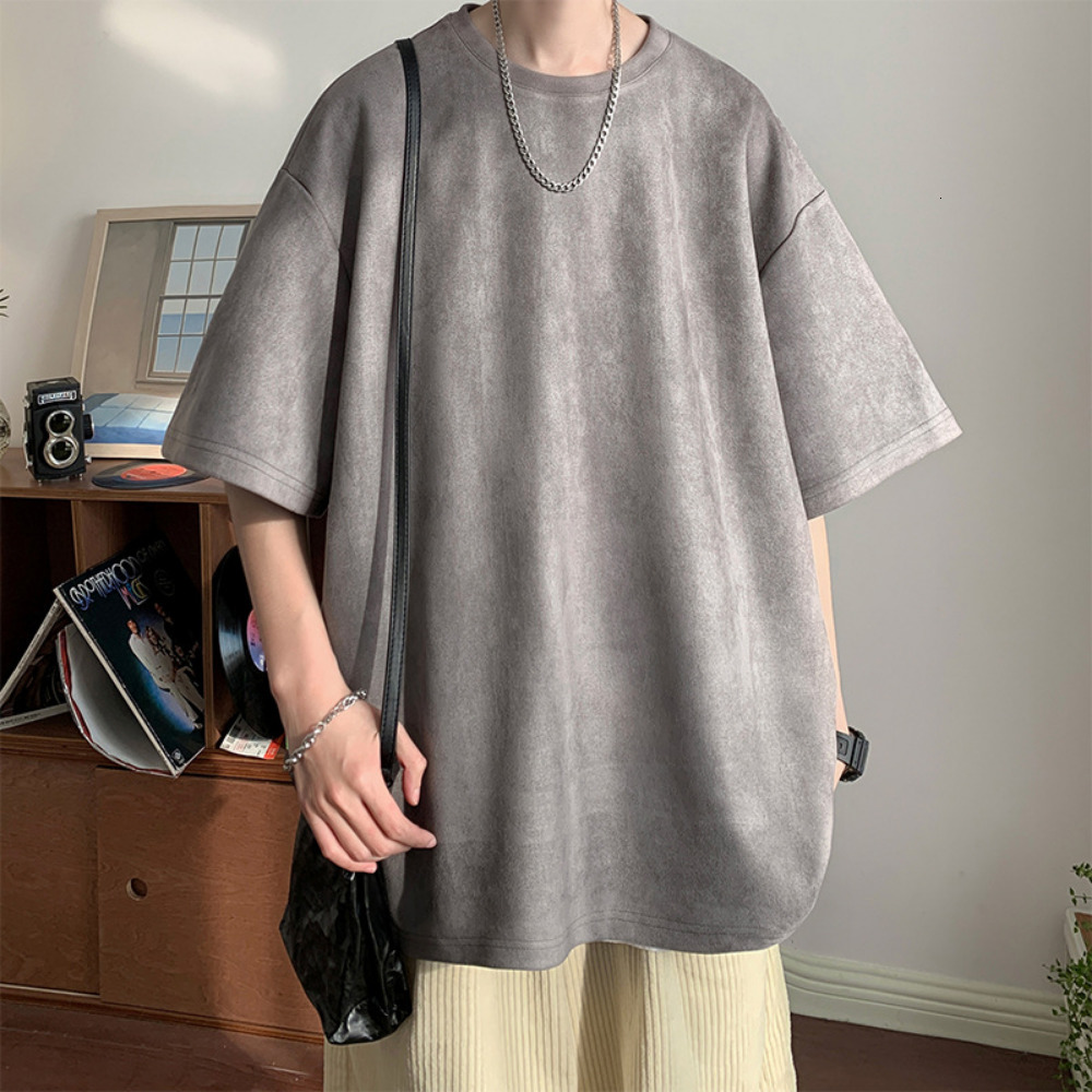 Men's T-Shirts Men's Suede Short Sleeve T-shirt Vintage Loose T-shirts Women Casual Oversized T Shirt O Neck Retro Harajuku Tops Tees 230912