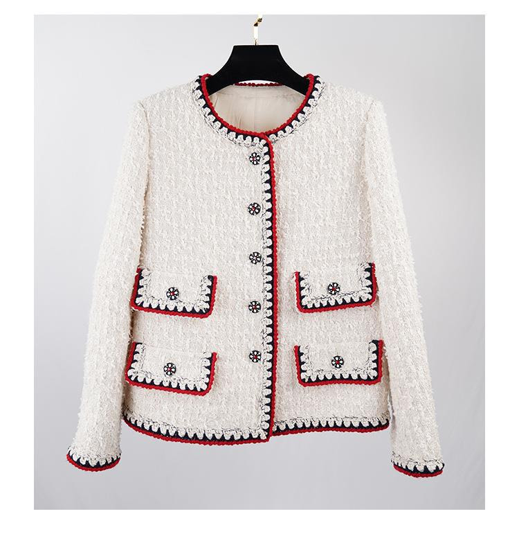 Women's Wool Blends UCXQ High End Temperament O-neck Color Contrast Long Sleeve Tweed Jacket For Women Autumn Elegant Woolen Coats 23A2874 230912