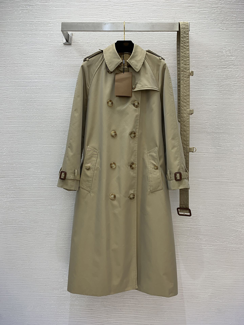 2023 Autumn Pure Khaki Belted Trench Coat Long Sleeve Notched-Lapel Buttons Long Maxi Long Outwear Coats WS3S13082942