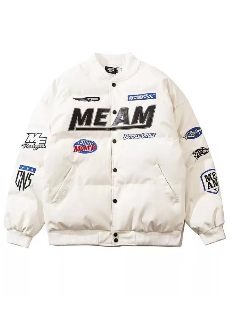 Men's Down Parkas High Street Embroidered Letter PU Puffer Jacket Men Women Y2k Hip Hop Baseball Parkas Winter Thick Padded Coat Warm College Top